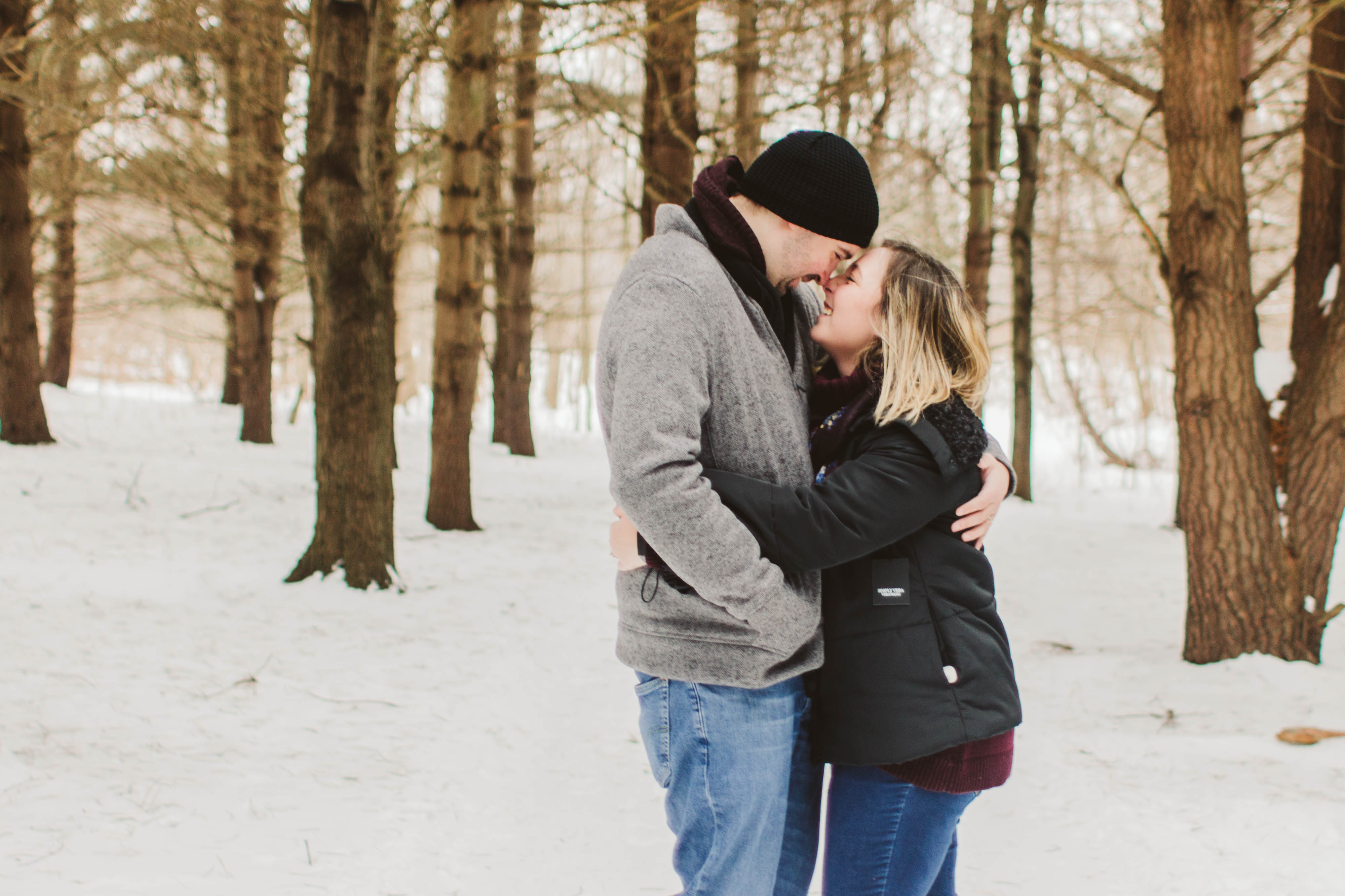 Snowy couple's session at Chippewa Nature Center in Midland Michigan.