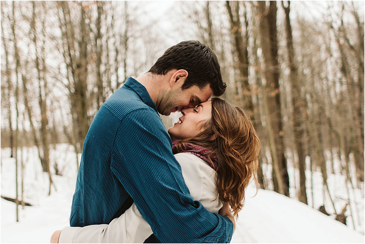 Snowy engagement session at the Kal-Haven Trail in Kalamazoo, Michigan