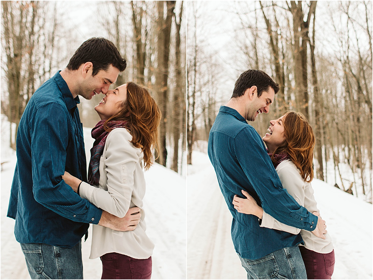Snowy engagement session at the Kal-Haven Trail in Kalamazoo, Michigan