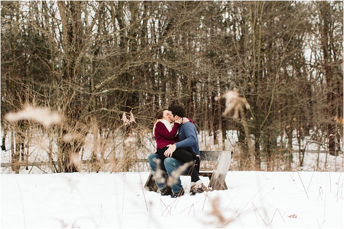 Snowy engagement session at Lillian Anderson Arboretum in Kalamazoo, Michigan