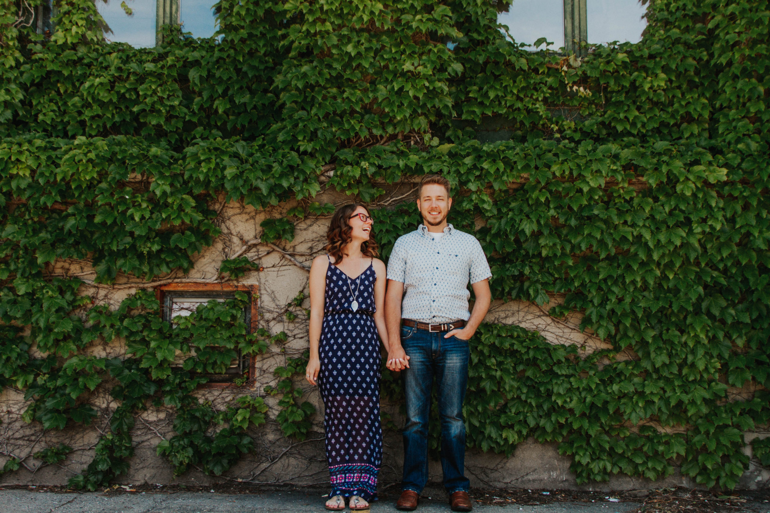 Downtown Flint Engagement Photography with Ivy Wall