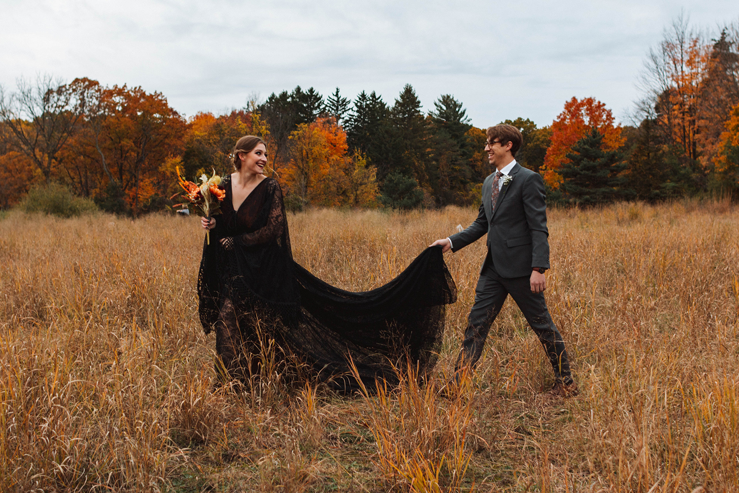 Couple during Michigan Fall Styled Elopement