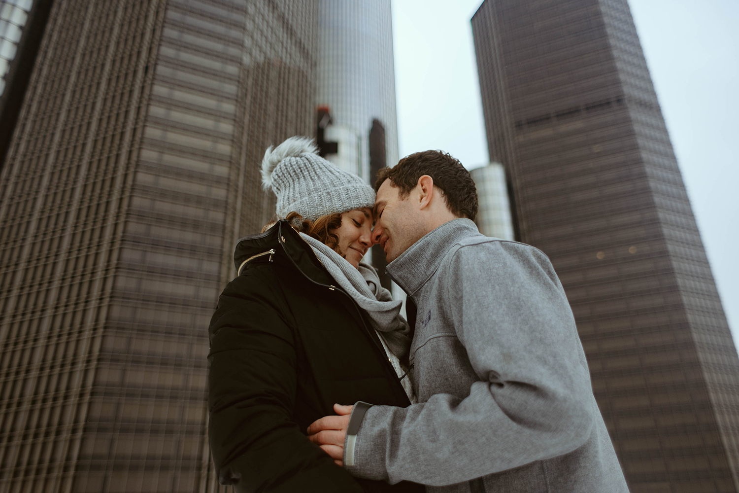 Engagement photos in downtown Detroit at The Royce and The Riverwalk
