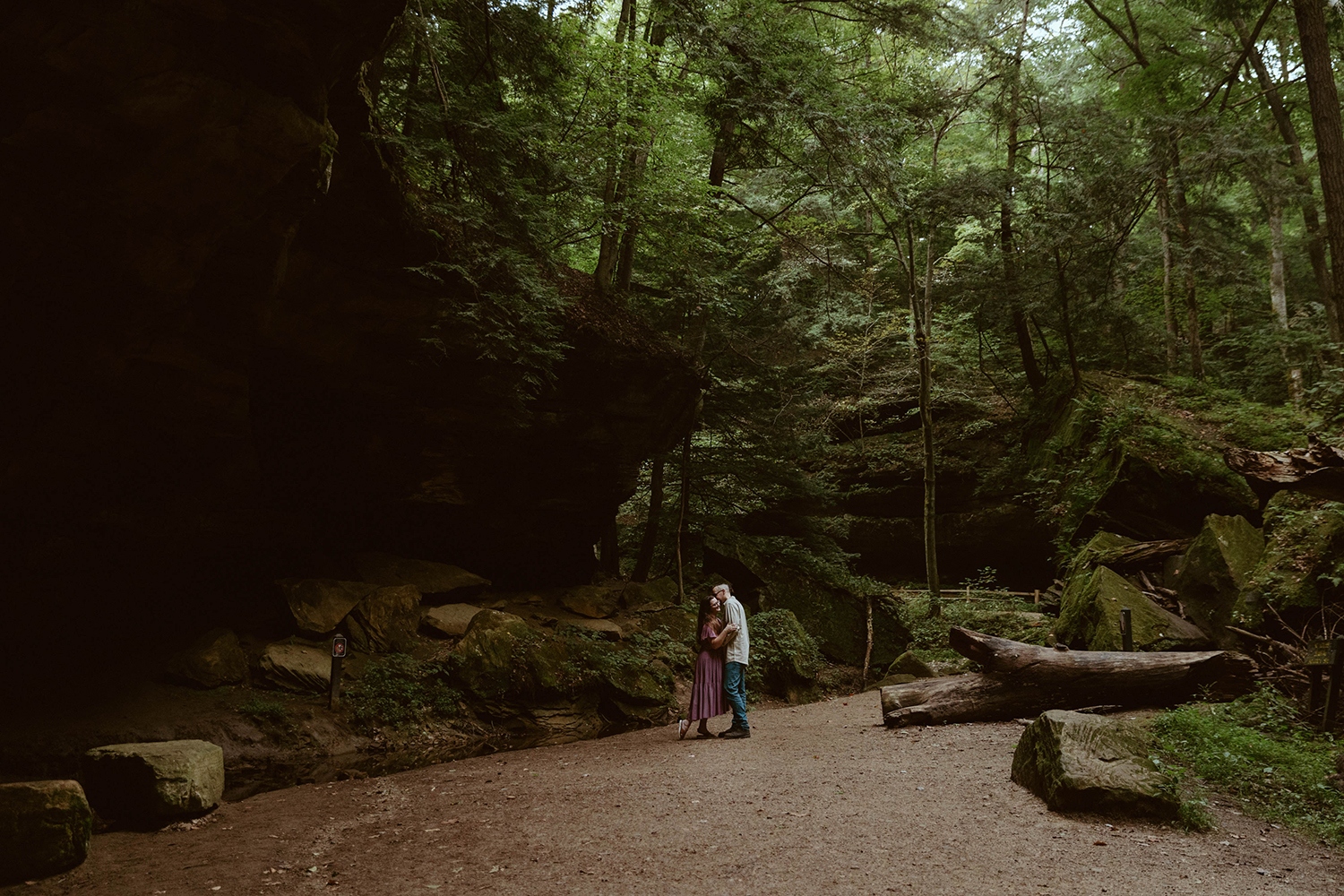 Couple gets engagement photos taken at Turkey Run State Park in Indiana.